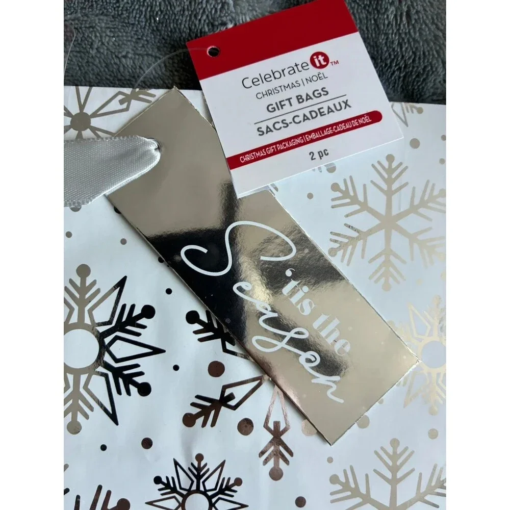 Set of 8  Christmas Gift Bags Happy Holidays  Metallic Holiday Bags